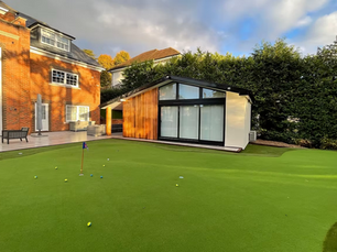 outside space with golf sim room 