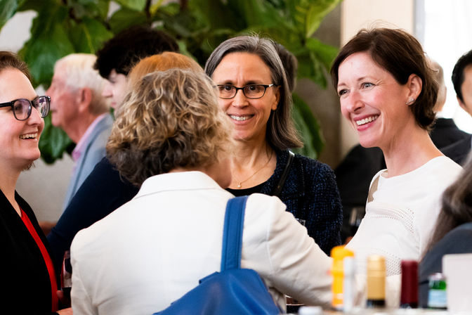 Mingling at a corporate event at the Gardiner Museum