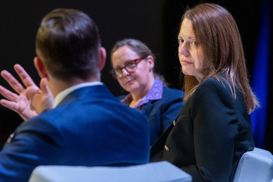 close-up of panelists on stage