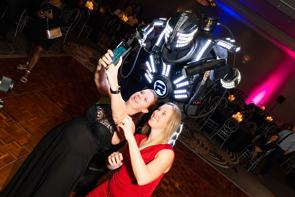 selfie with giant LED robot performer
