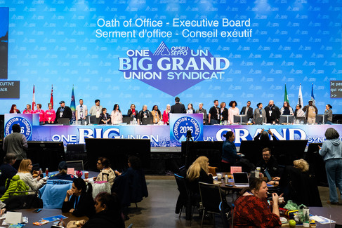 wide shot of stage at OPSEU Convention 2026