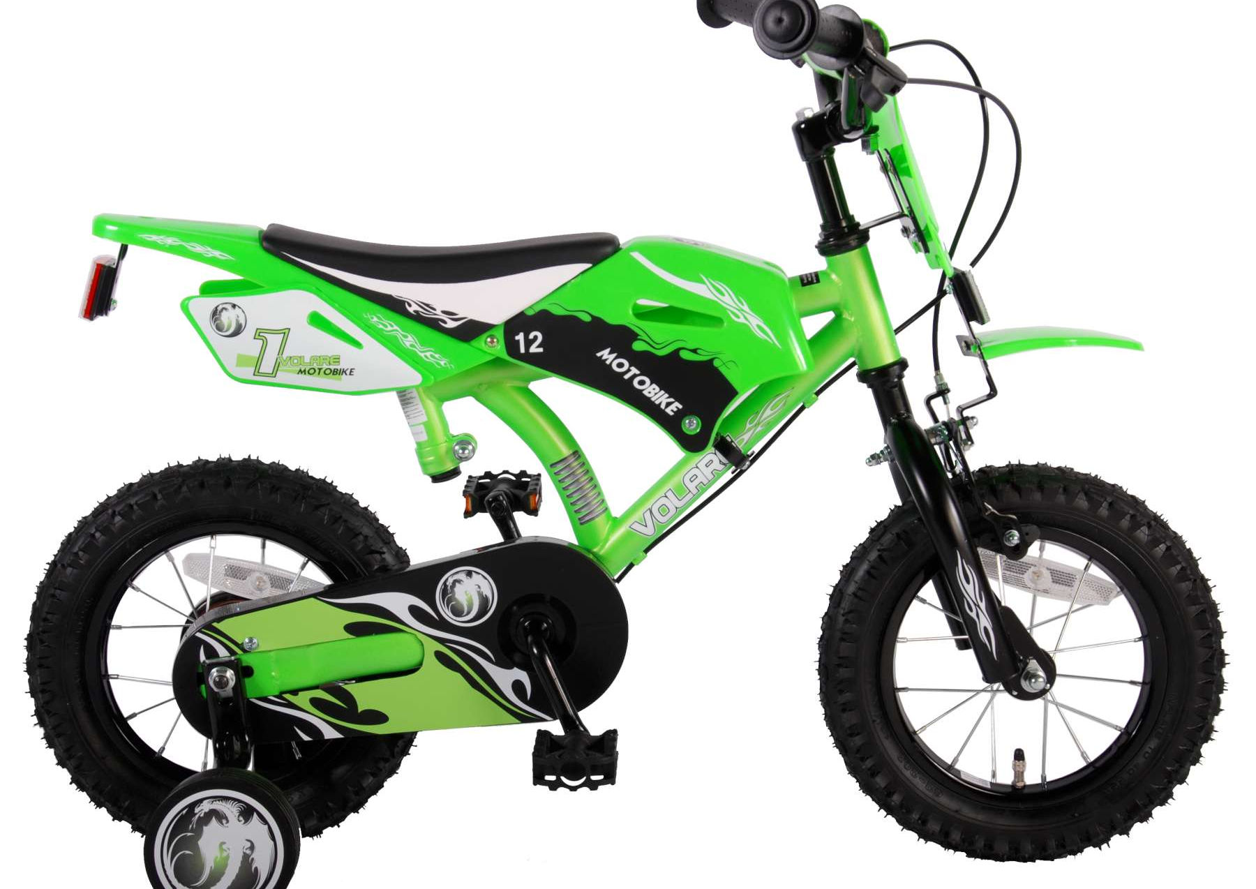 Volare Motorbike Children's Bicycle - Boys - 12 inch - Green - Two hand brakes