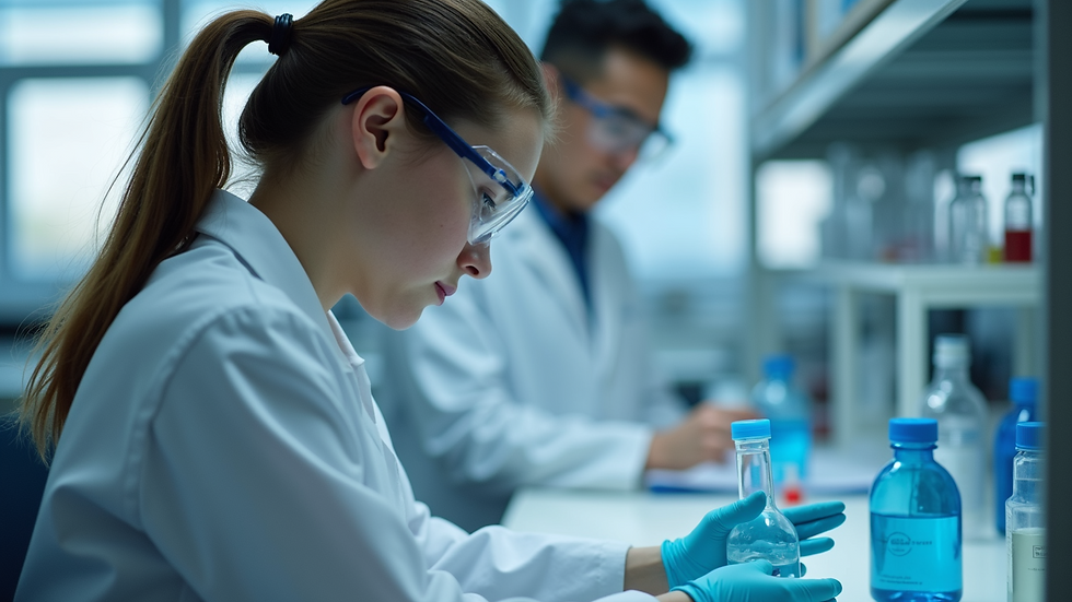 Close-up view of a student conducting a science experiment in a laboratory