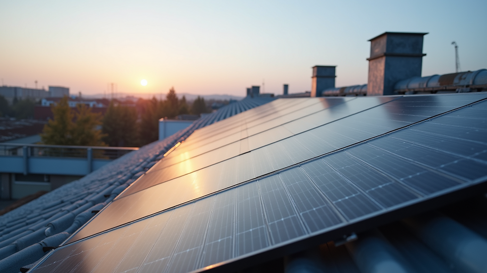 High angle view of solar panels installed on a rooftop