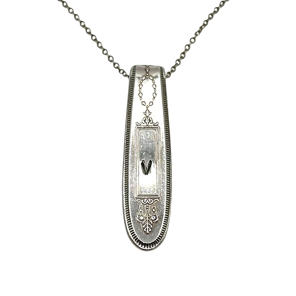 (V) Monogrammed necklace.