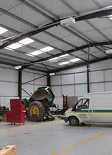 tractor and van in a purpose constructed steel shed