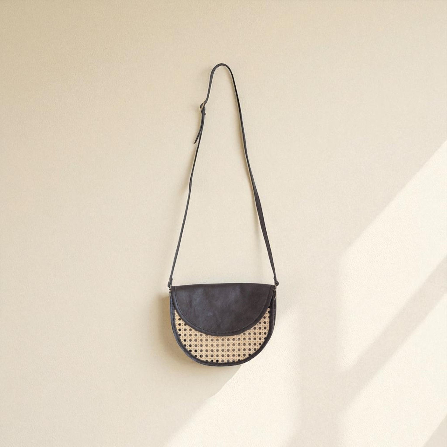 Raja Leather and Cane Crossbody