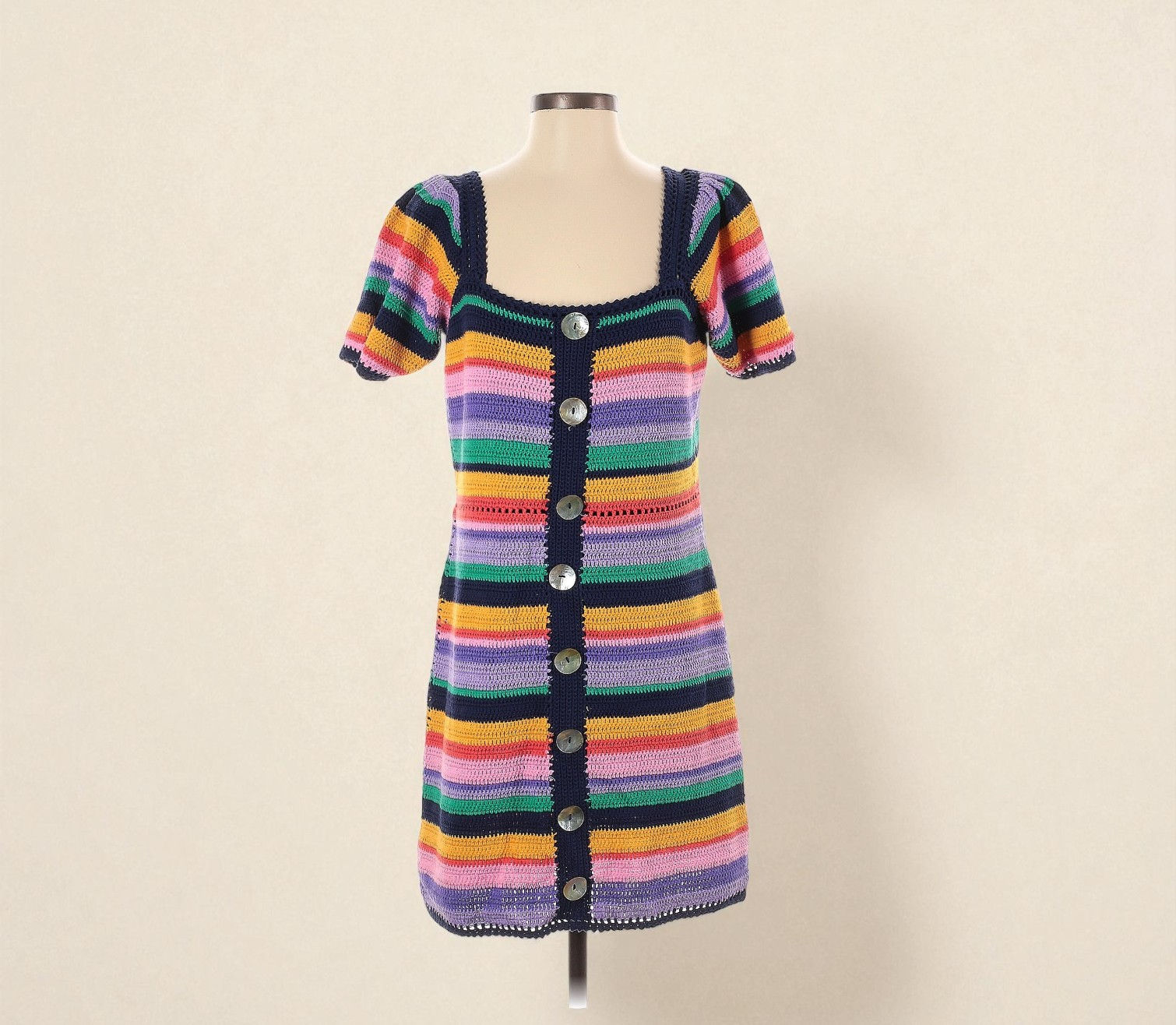 FARM Rio Crochet Striped Mini Dress (Size Small)