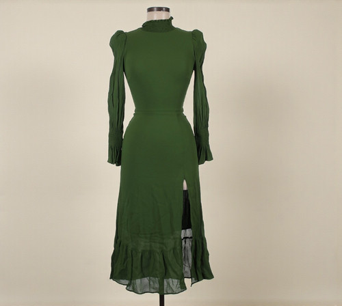 green emerald velvet dress Rent The Breslin Metallic Green Midi Dress By Reformation