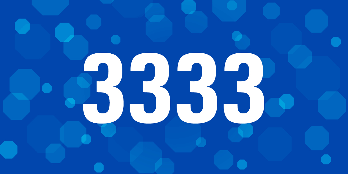 Kleine GIF Animation mit der Zahl 3333. Hintergrund blinken Oktagons