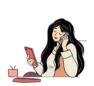 a mom on the phone with someone. simple.