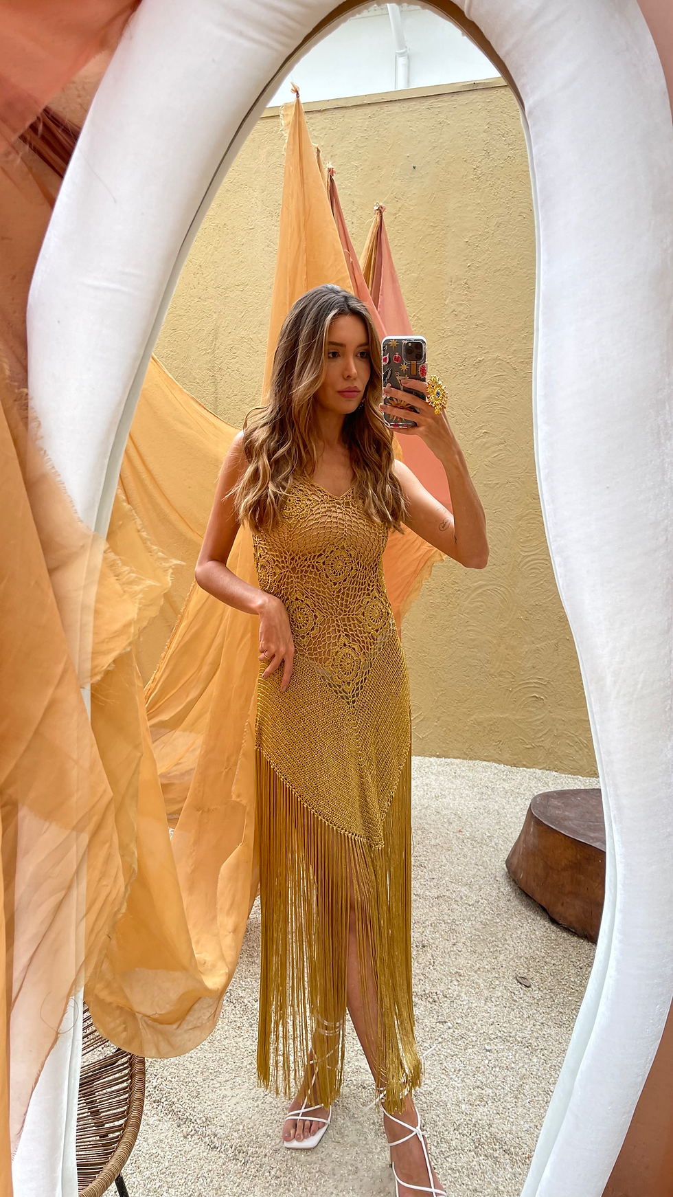 Miniatura: Vestido franjas DOURADO