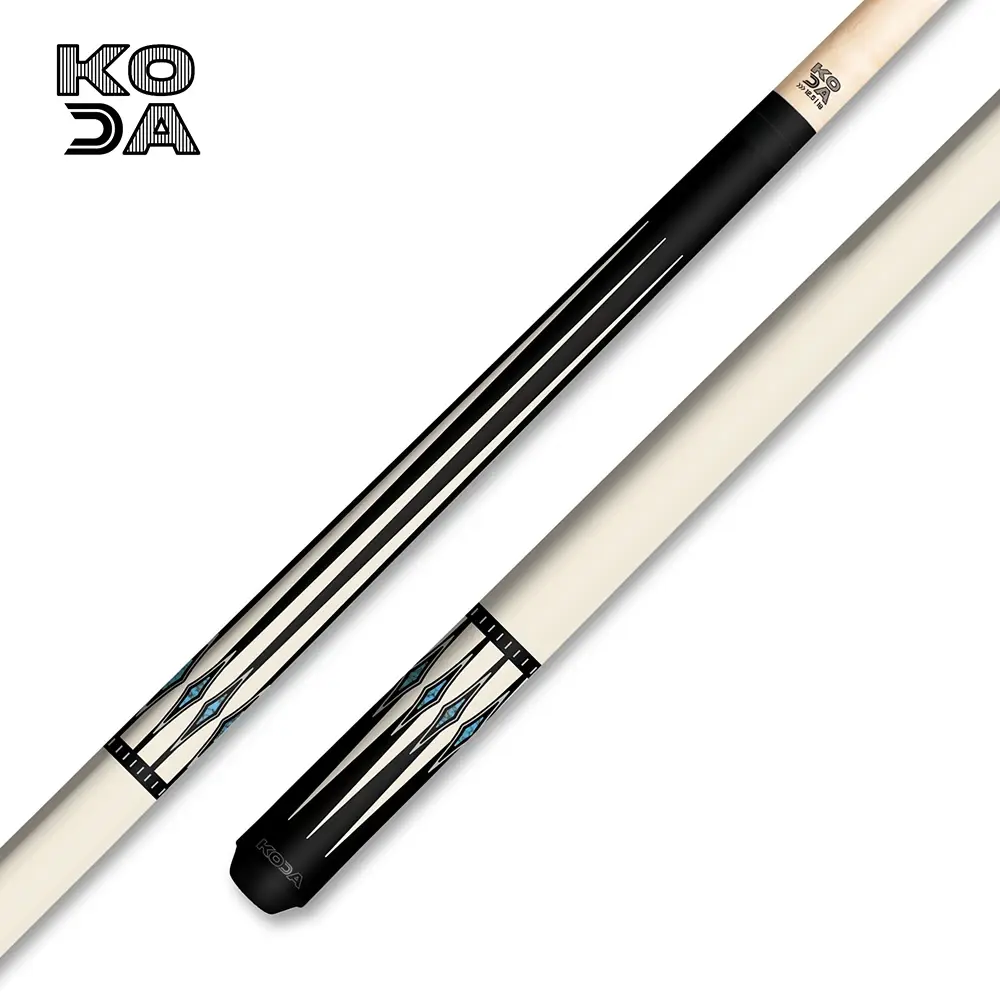 Koda Black White 6-Point Silver Diamonds Wrapless Pool Cue