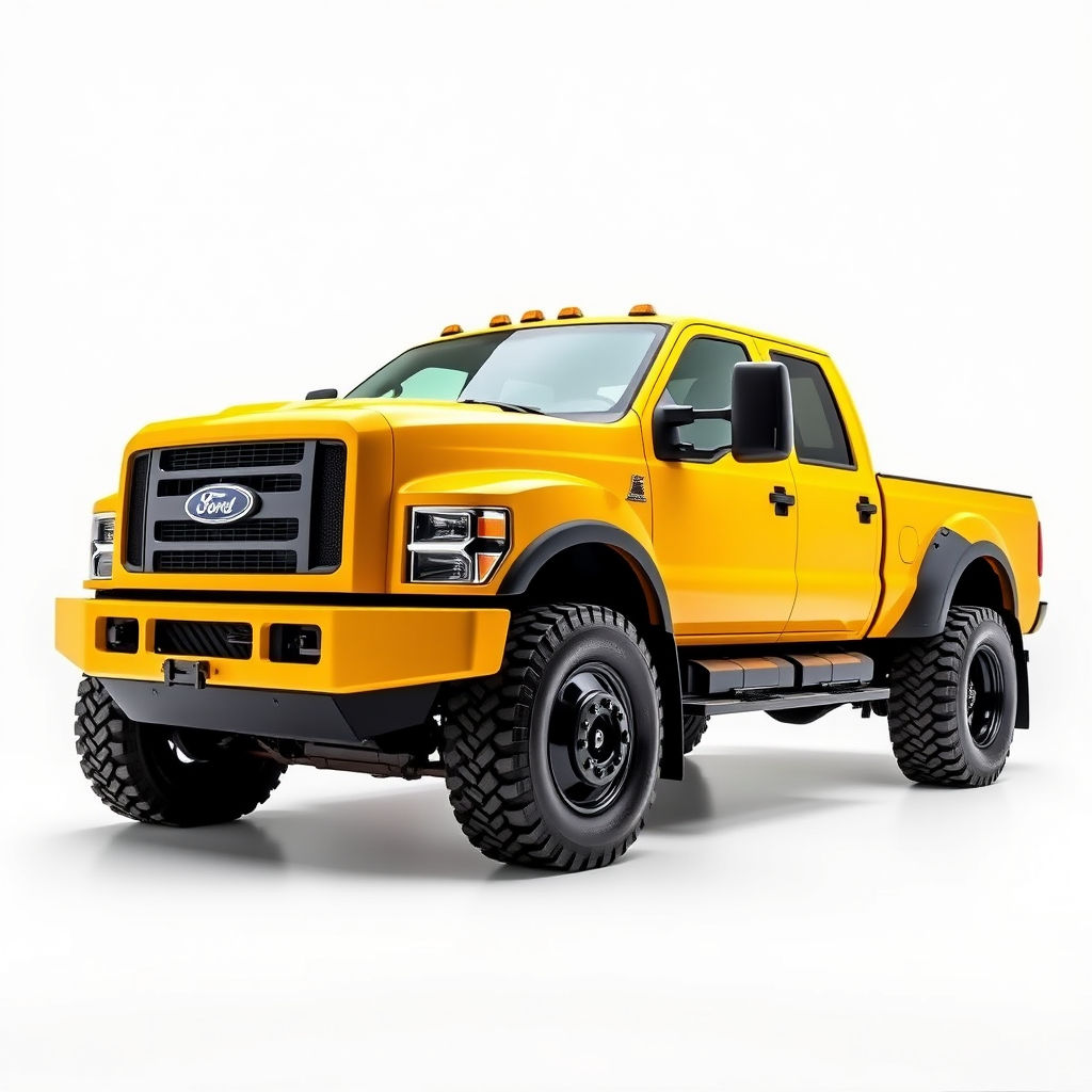 Large yellow Ford pickup truck