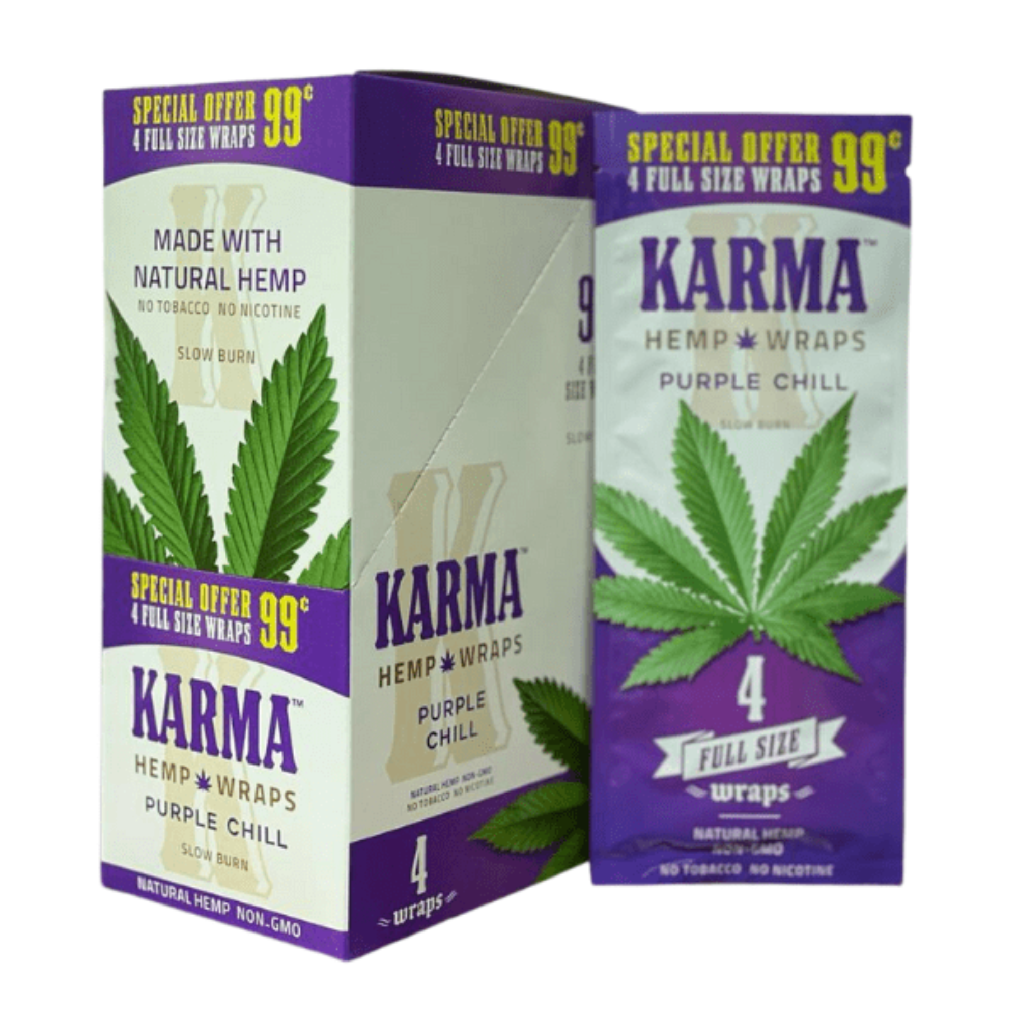 Karma Hemp Natural  Wraps Non GMO 4 FULL SIZE WRAP PURPLE CHILL