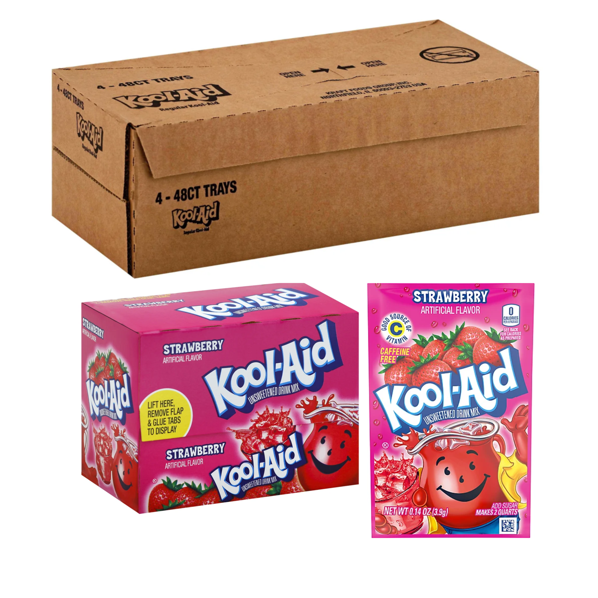 Kraft Kool Aid  Strawberry Beverage, Unsweetened  Bulk Wholesale Case 192 Ct