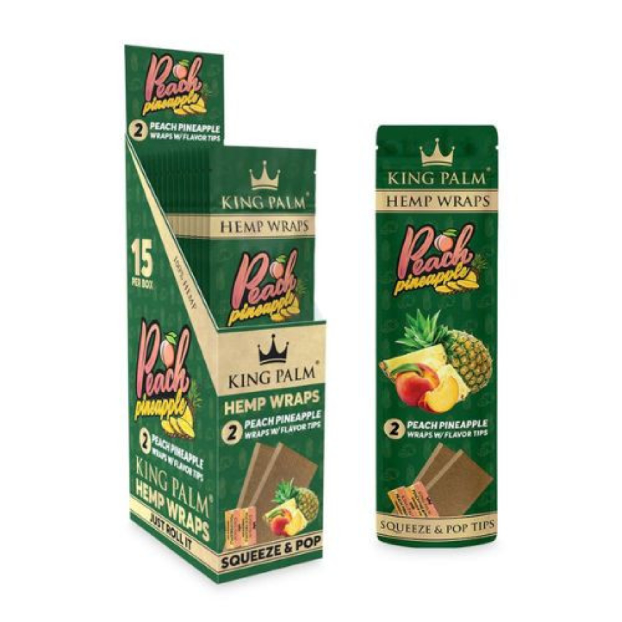 King Palm Wraps PEACH PINEAPPLE FLAVOR 15 Packs Per Display