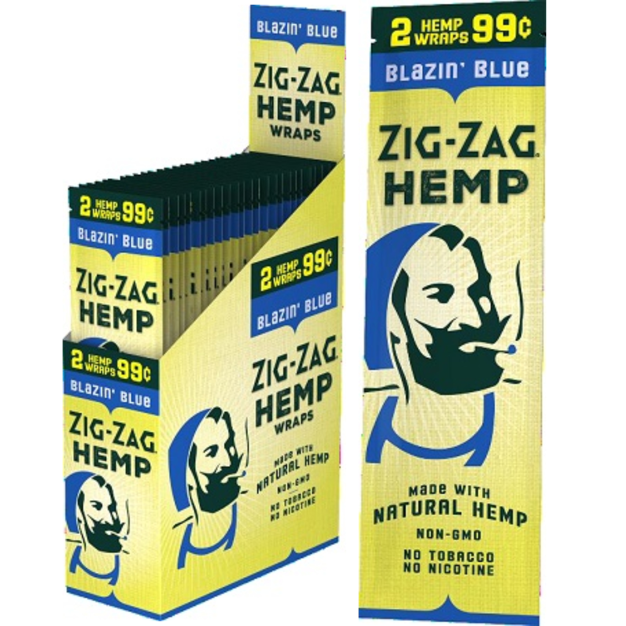 Zig Zag BLAZIN BLUE Wraps Non GMO 2 Wraps Per Pack 25 Pack