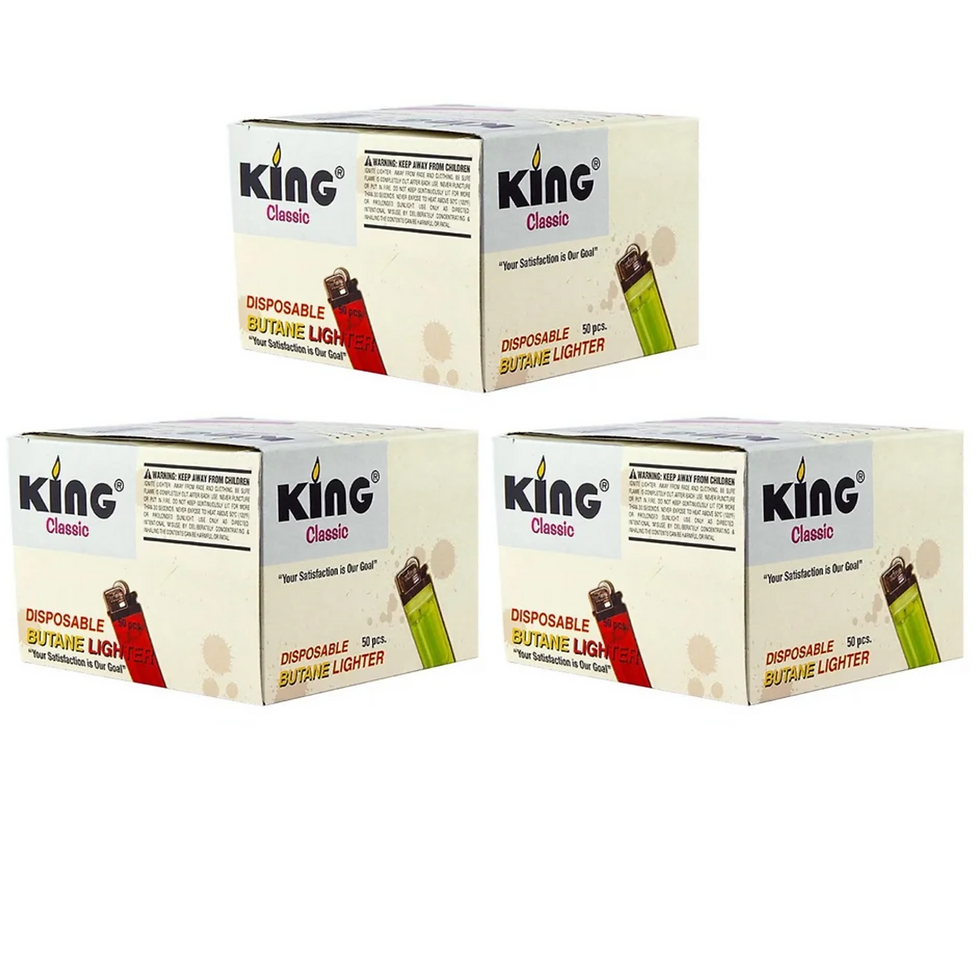 King Classic Disposable Lighters 50 Lighters Per Box 150 Count 3 Boxes