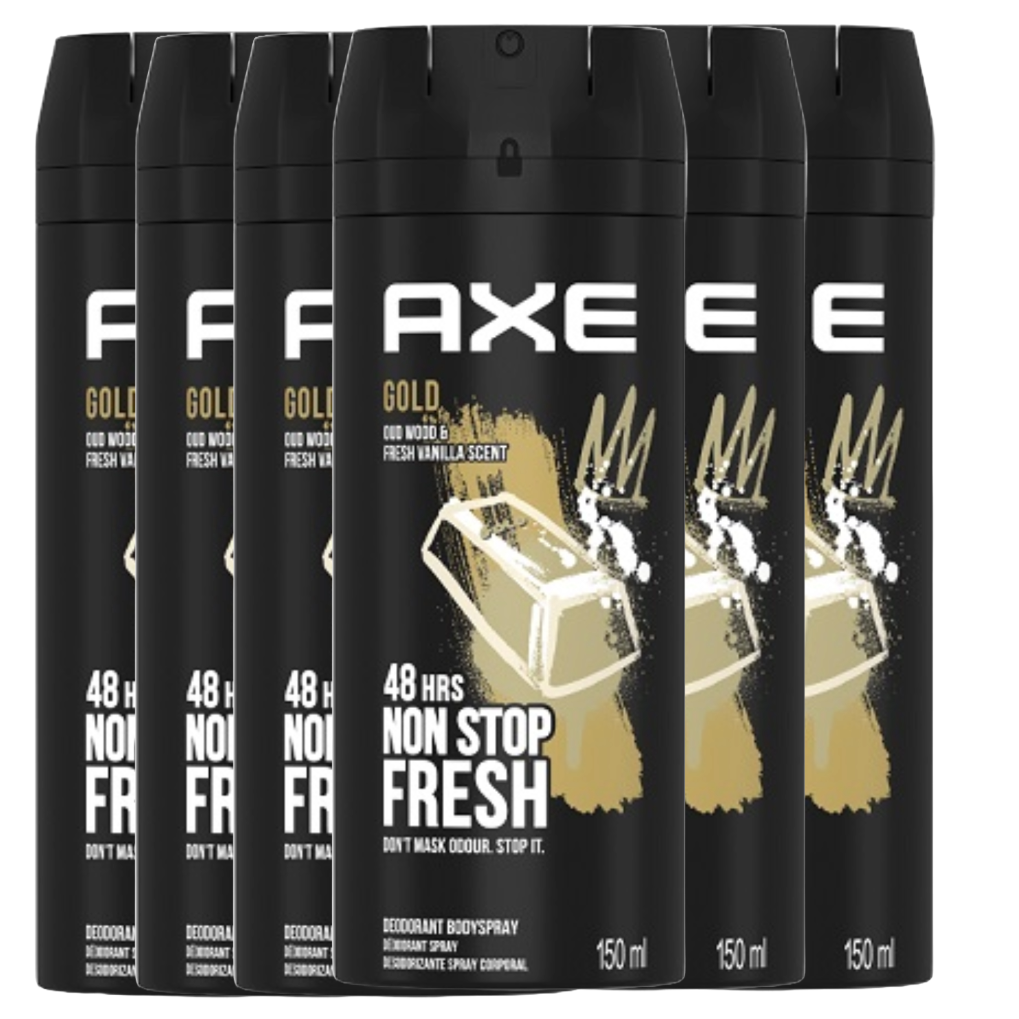 AXE Gold and Vanilla Body Spray Deodorant 48hr Odor Protection 5.07 Oz. 6 PACK