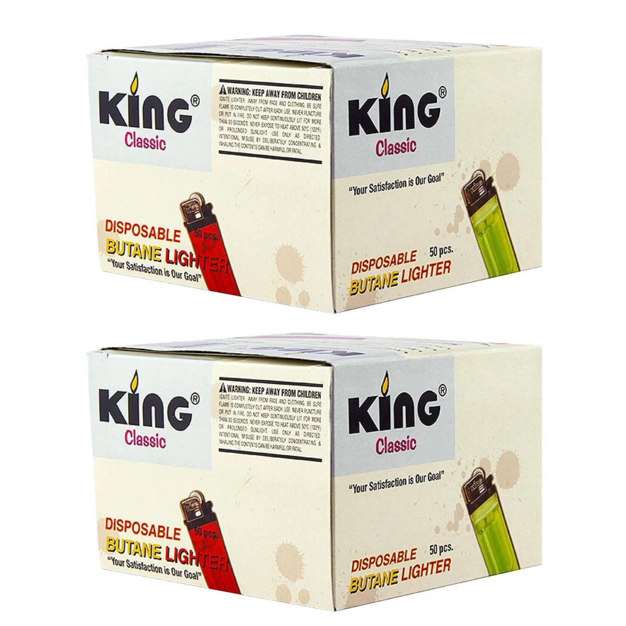 King Classic Disposable Lighters 50 Lighters Per Box 100 Count 2 Boxes