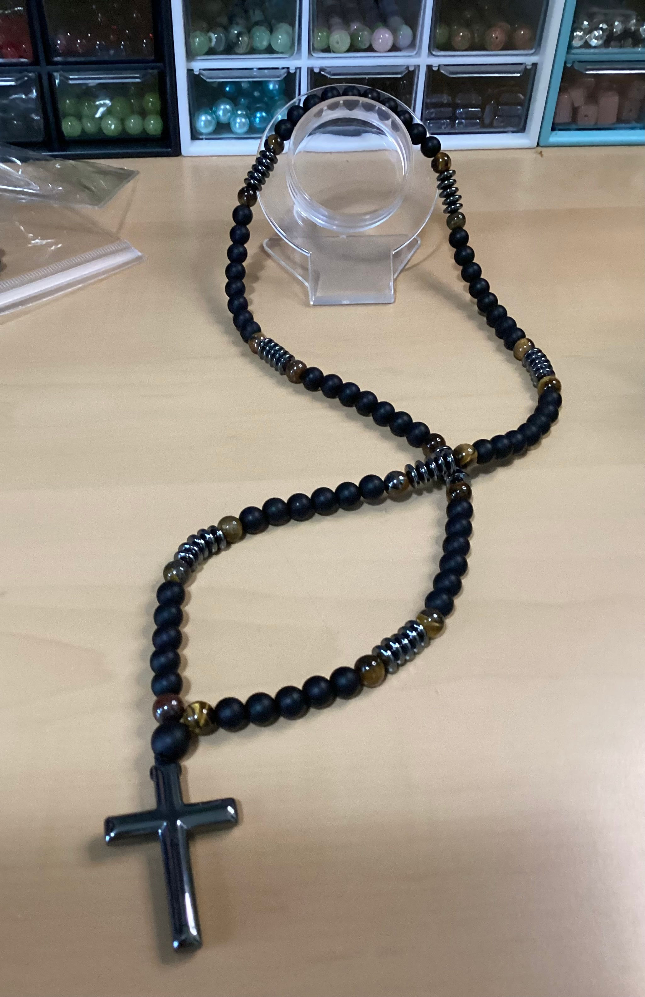 Black Beaded Stone Necklaces