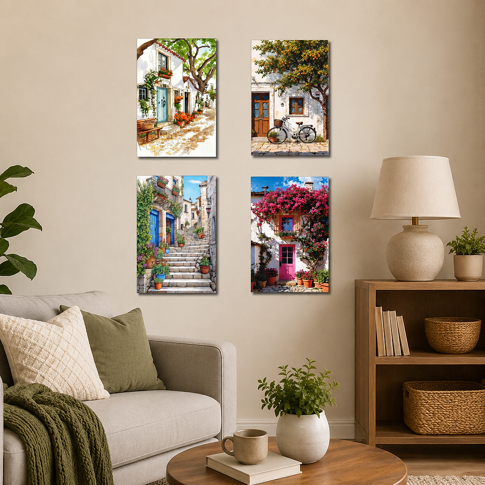 Thumbnail: MDF Set of 4 Wall Hanging Art Panels for Home Decor Living Room Café
