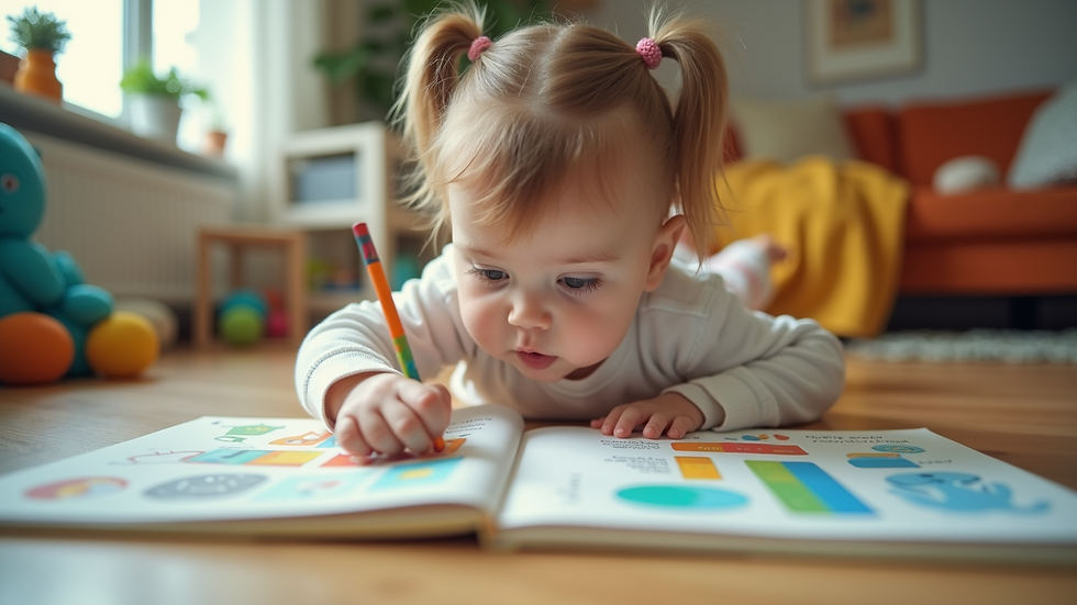 Eye-level view of a colorful interactive board book for toddlers