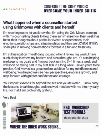 Grid Society counsellor testimonial using structured thinking tools with clients for mental clarity and decision-making