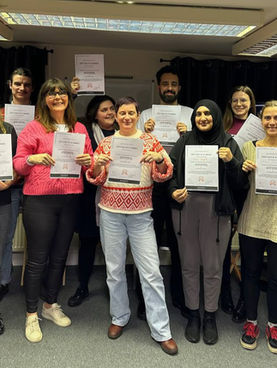 Building Boundaries workshop for counsellors at CPTA accredited training academy group holding certificates after completing session