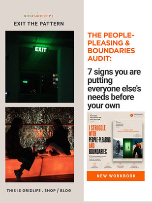 People-Pleasing and Boundaries Audit blog cover featuring workbook imagery and 7 signs of putting other people's needs before your own.