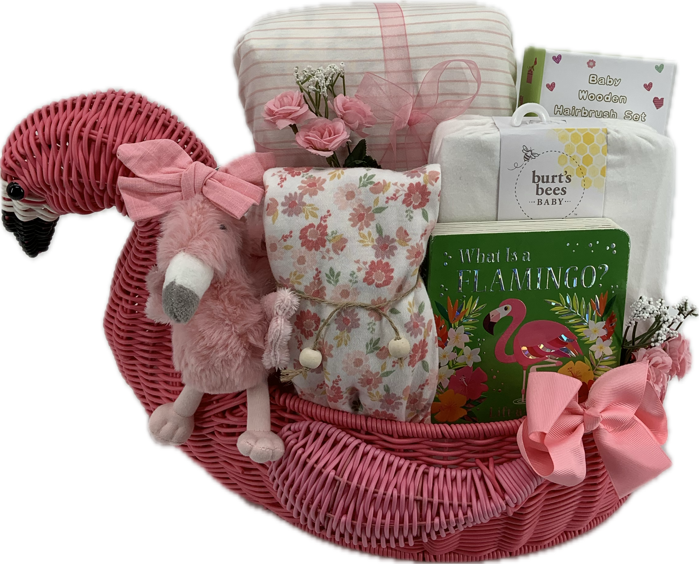 Flamingo Baby Shower Gift Basket Newborn Essentials & Keepsake-(lg)