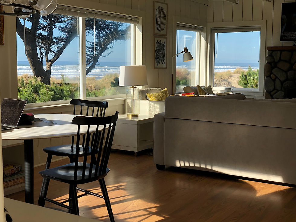 Cozy room with large windows overlooking Oregon Beach
