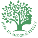 Logo How to Age Gracefully met een boom en vrouwengezicht
