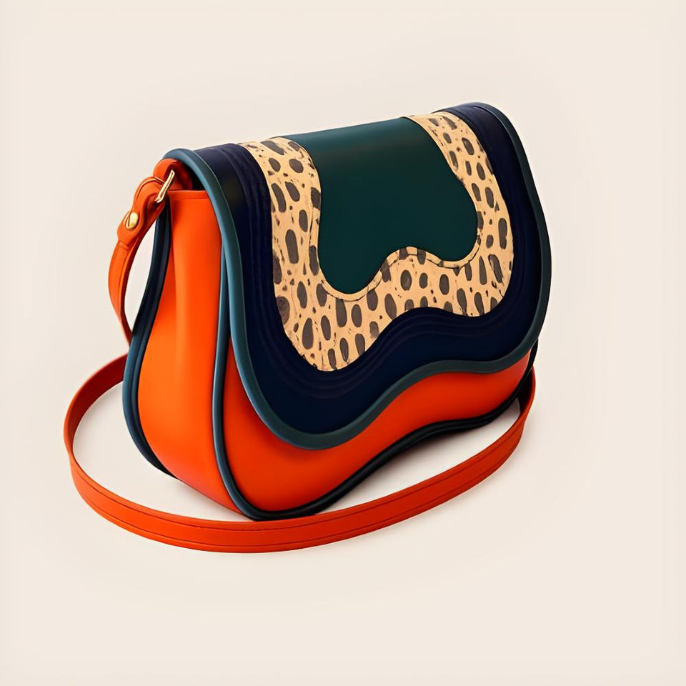 Kleurrijke schoudertas met oranje, blauw en luipaardprint