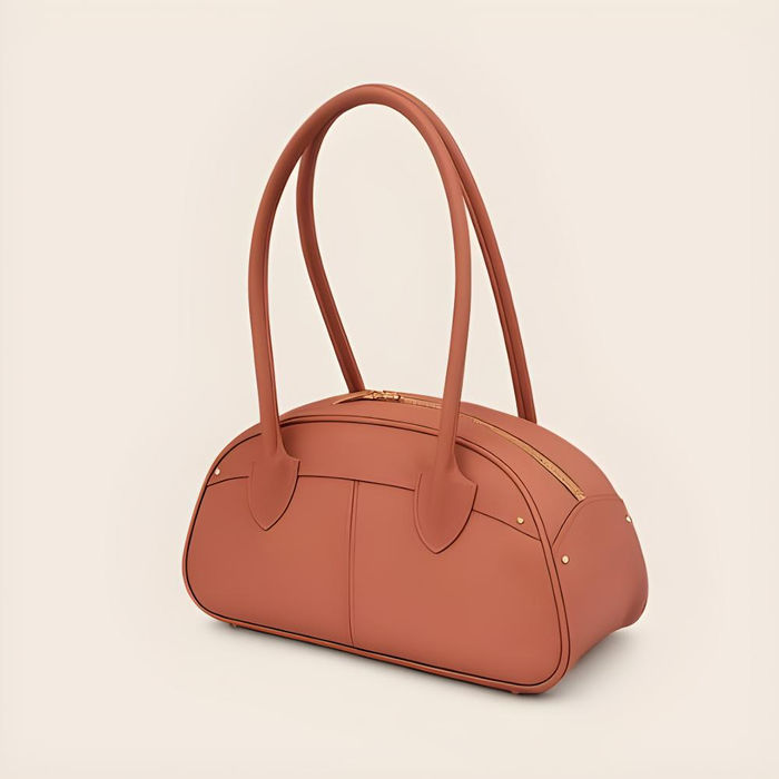 Terracotta leren handtas met lange hengsels