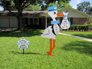 stork sign, yard