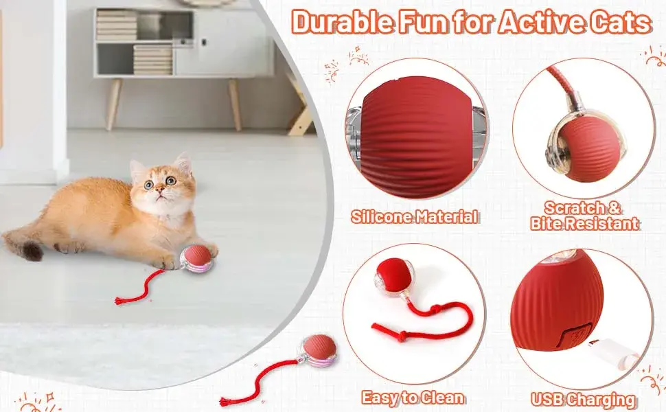 Thumbnail: Dog Cat Interactive Ball Toy Automatic Rolling Ball Faux Tail Rechargeable Smart