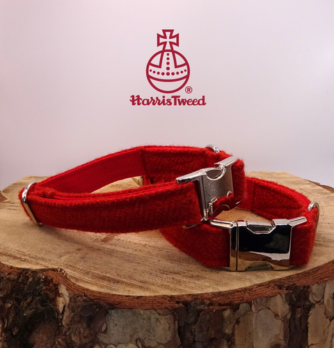Buckle Red Tweed Dog Collar Christmas Houndstooth Harris Tweed Dog