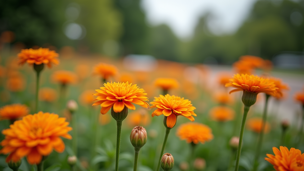 Eye-level view of a vibrant flower garden in a community park