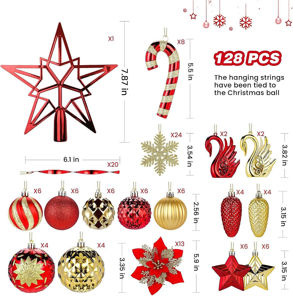 Thumbnail: 128pcs Christmas Balls Ornaments Set, Shatterproof Plastic 