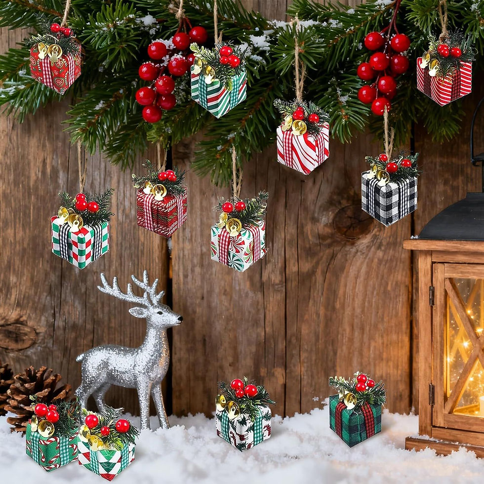 Thumbnail: Festive Christmas Tree Hanging Gift Boxes with Bells - 15 Pcs Set
