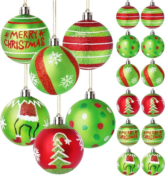 Vibrant Red and Green Christmas Tree Ornaments - 12 Pcs 2.4 Inch Decor
