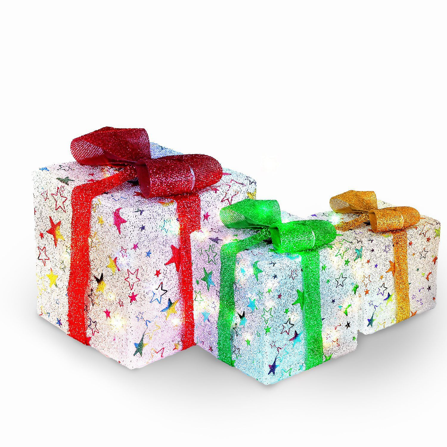 Set of 3 Christmas Lighted Gift Boxes Xmas Present Ornament