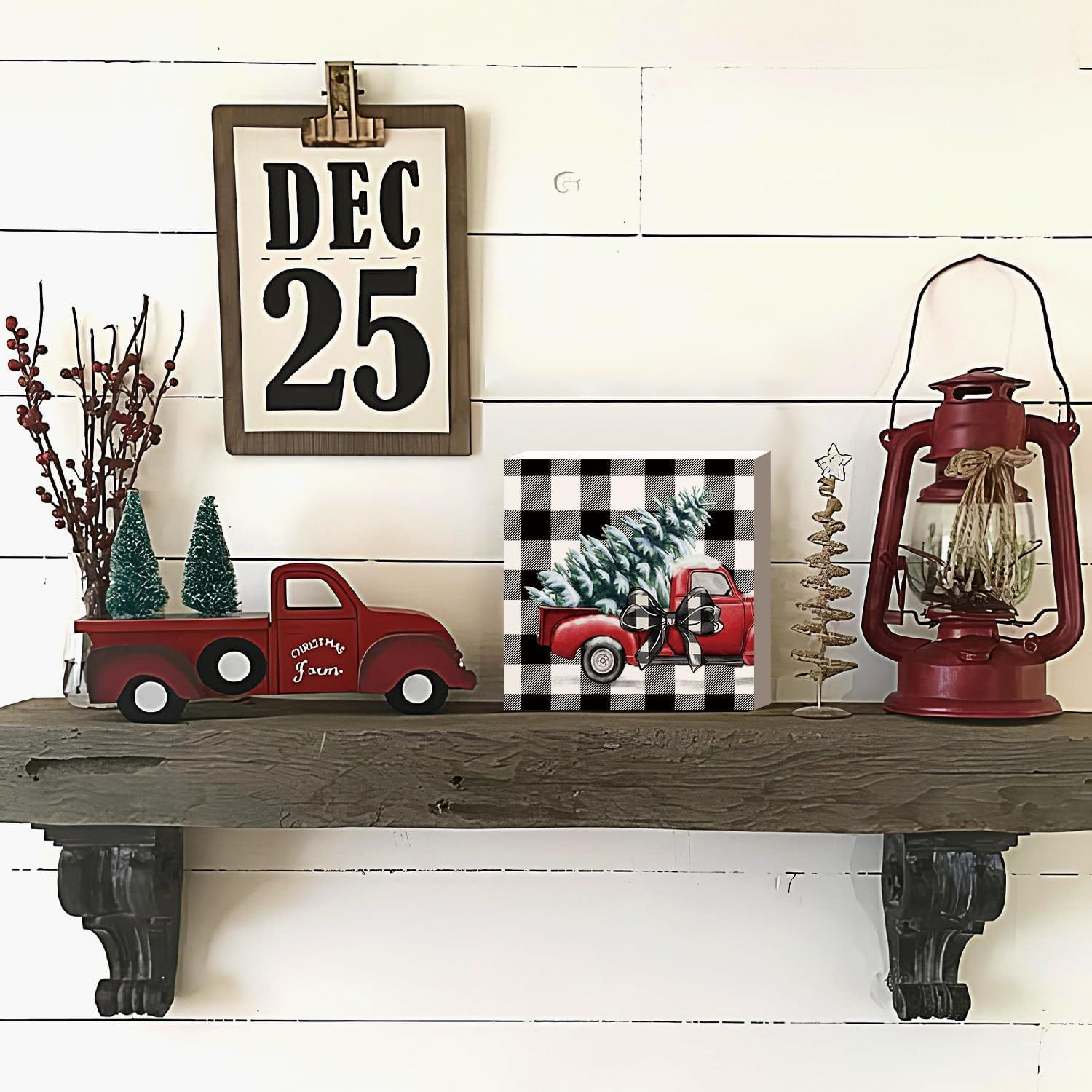 Buffalo Plaid Christmas Decorations - Red Truck Design for Holiday Charm