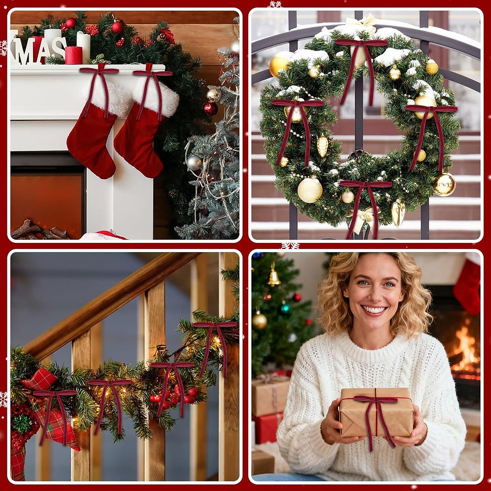Thumbnail: 24 Pcs Red Velvet Christmas Ornaments, Rustic Velvet Bows for Christmas Tree, 