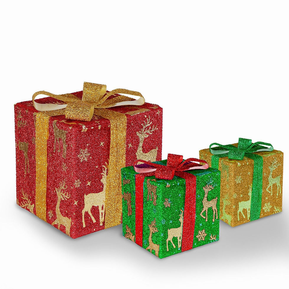 Thumbnail: Set of 3 Christmas Lighted Gift Boxes Xmas Present Ornament