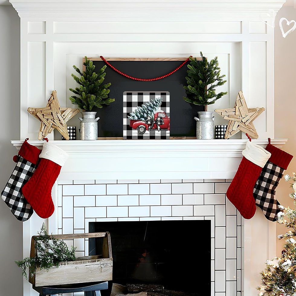 Thumbnail: Buffalo Plaid Christmas Decorations - Red Truck Design for Holiday Charm