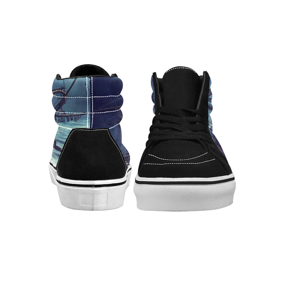 Thumbnail: Sea Ocean Pirate Ship Women's High Top Canvas Shoes (Model E001-1)