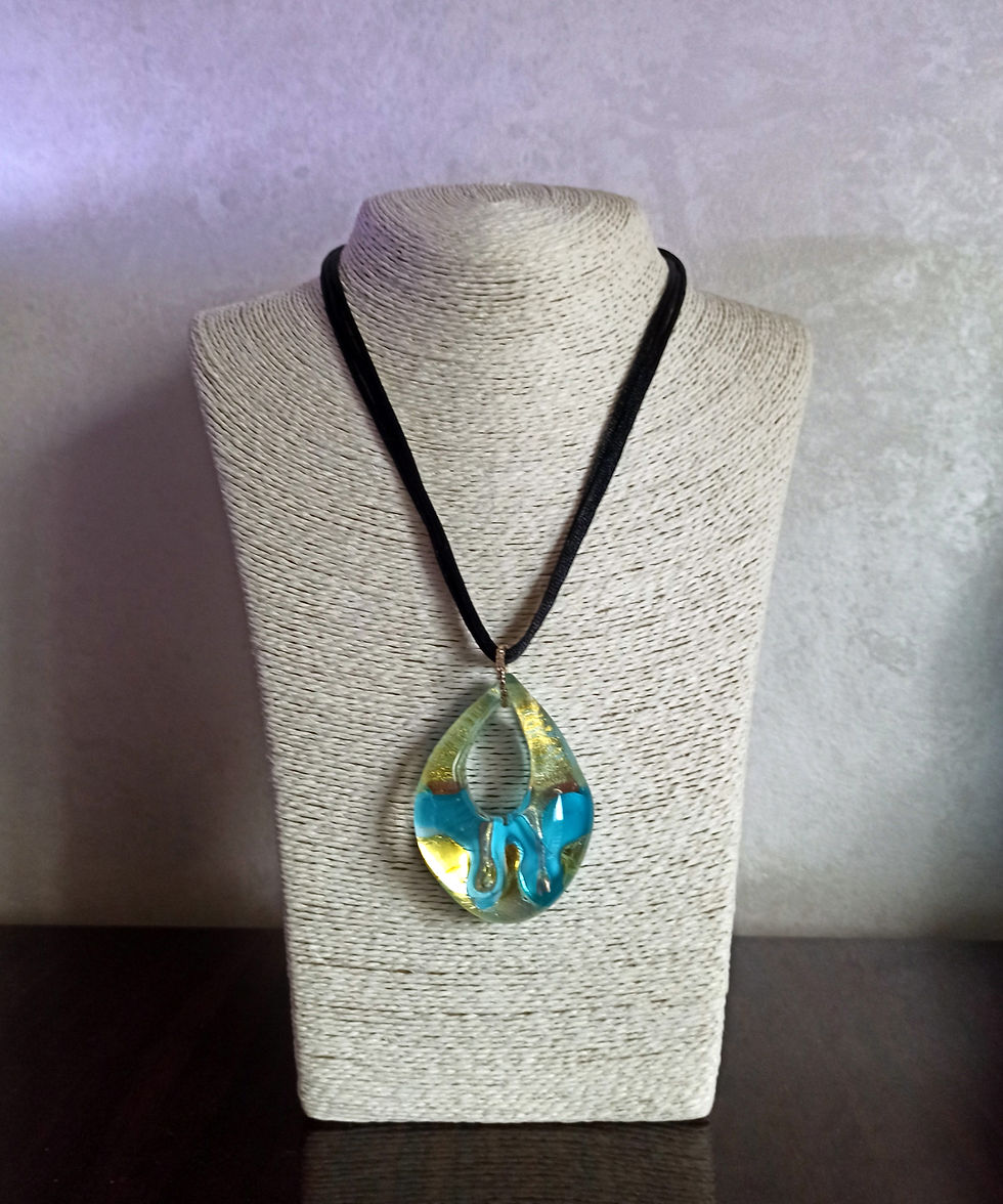 縮圖：Original aquamarine and gold Murano glass pendant